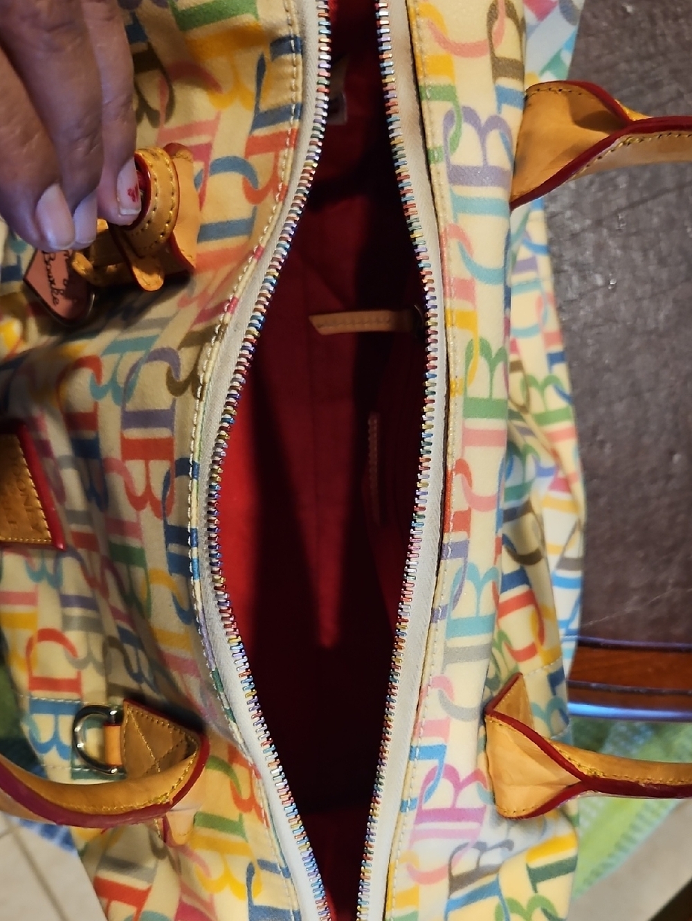 Dooney & Bourke Multicolor Signature Logo Tote with Tan Leather Trim - Picture 5 of 5
